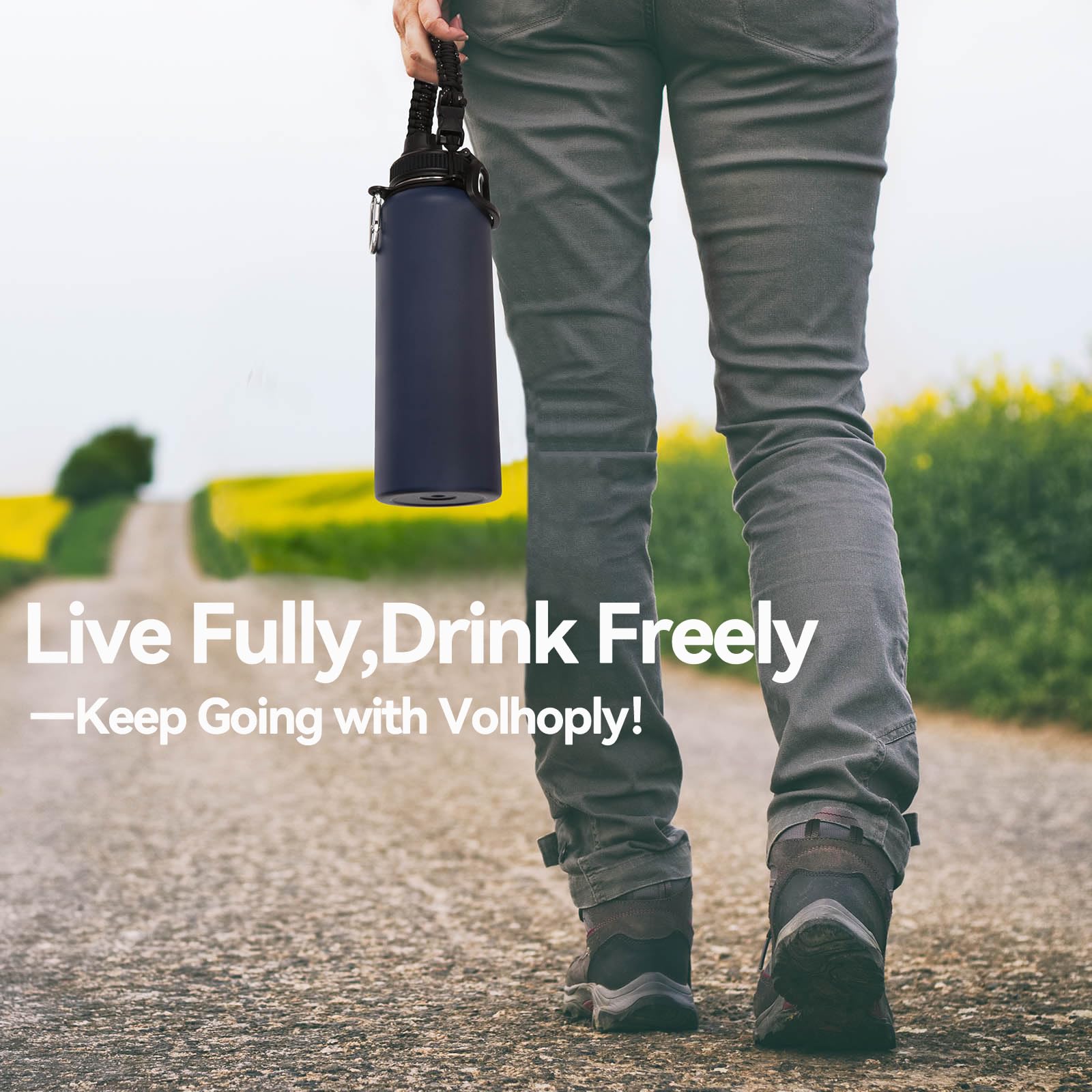 Volhoply Insulated Water Bottles Bulk 8 Pack, 40 oz Stainless Steel Sports Bottle with Paracord Handle & Spout Lid, Double Walled Travel Water Thermos with Wide Mouth, Reusable Water jug(Navy,8 Set)