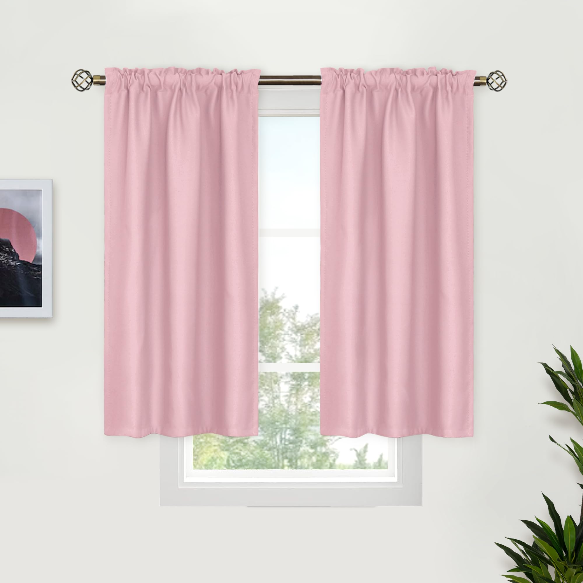 BGment Baby Pink Blackout Curtains 40 Inch Length for Short Window - Small Thermal Insulated Drapes with Rod Pocket Darkening Privacy for Cafe Kitchen Bathroom Girl Bedroom, 34 x 40 Inch, 2 Panels
