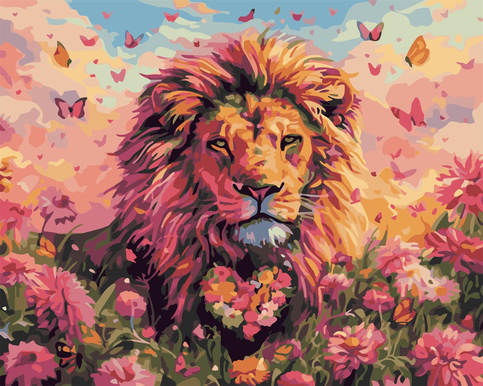 CaptainCrafts Paint by Numbers for Adults DIY Oil Painting Paint by Numbers with Canvas Acrylic Art Crafts House Decor 16x20 Inch (Frameless, Lion in The Flower Pile) — image 1