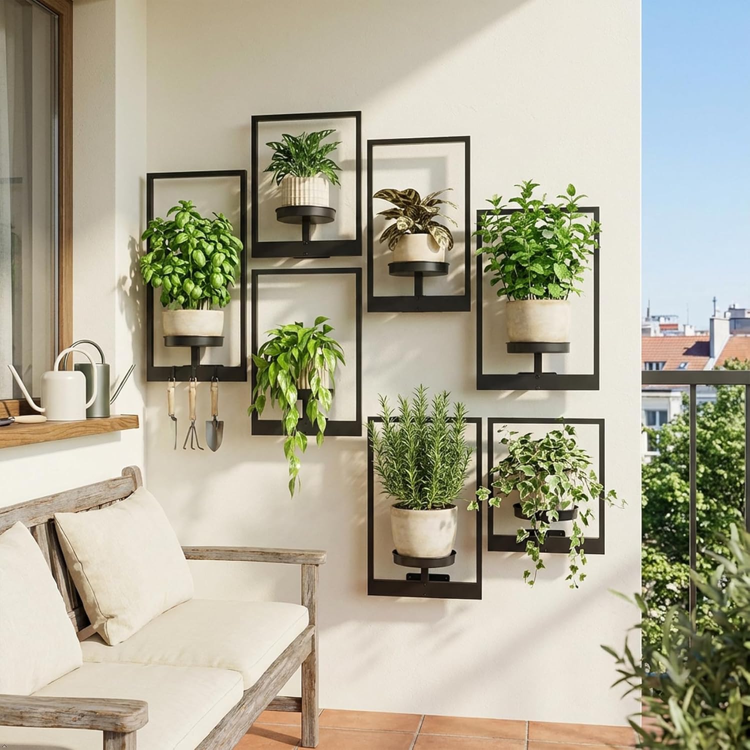 Picture Frame Wall Planters Set of 3, Modern Metal Hanging Shelves for Plants, Rustproof Wall Mount Flower Pot Holder for Indoor Outdoor, Decorative Plant Stand for Living Room Patio, White