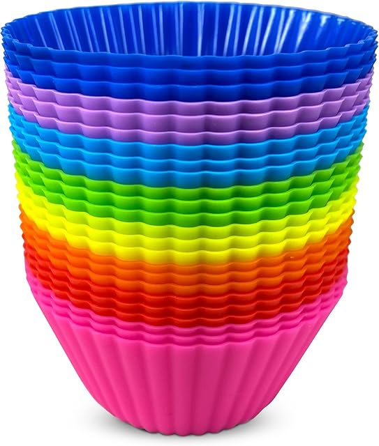 Rizolve Silicone Cupcake Cases - Silicone Baking Moulds for Baking,24 Silicone Muffin Cases for Baking,Non-Stick Silicone Muffin Mould,Silicone Moulds