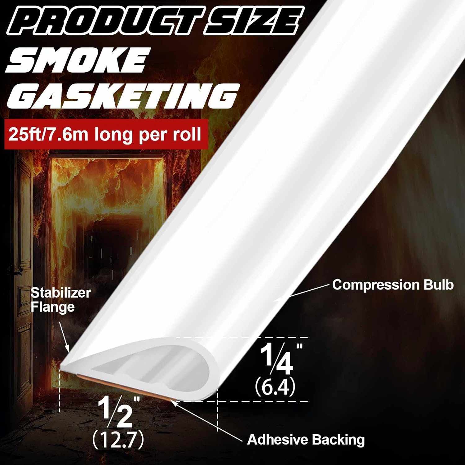 4 Pcs Adhesive Fire/Smoke Gasketing Flexible Silicone Rubber Gasket Smoke Seal for Door Window Indoor Outdoor Commercial Weather Stripping (0.5" W X 0.25" H X 20' L,White)
