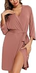 Samring Robe for Women Kimono Robes Soft Bamboo Sleepwear Short Knit Bathrobe Ladies Loungewear S-XXL