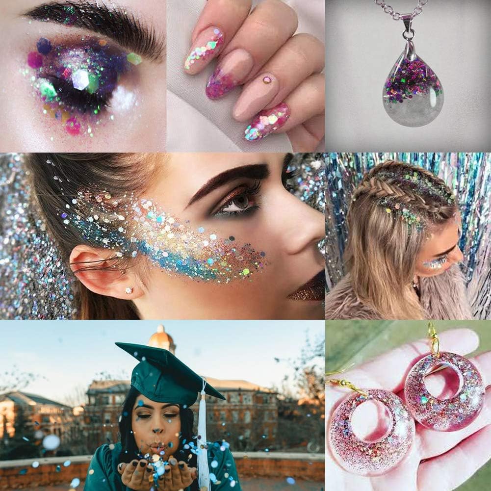 Laza 12 Color Glitter Body Art Acrylic Nails Powder Mixed Polish Chunky Sequins Iridescent Flakes Ultra-Thin Paillette Sparkles Set Tips 120g for Cosmetic Festival Arts Face Eyes Body Hair - Star : Beauty & Personal Care