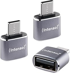 Intenso Adapter USB-A zu USB-C (A480C) 3 Stück, 480 Mbit/s High-Speed USB 2.0, OTG, Aluminium, Grau