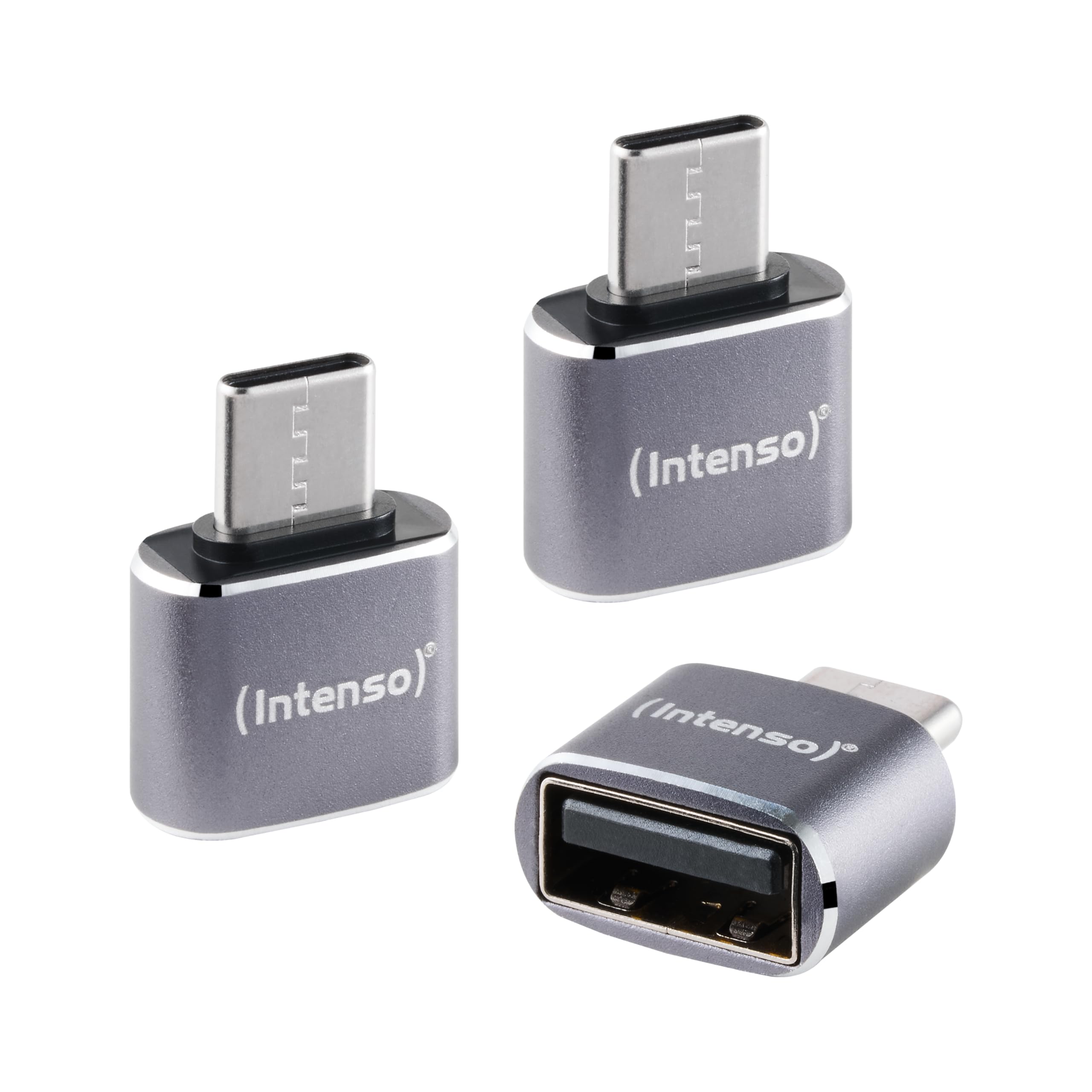 Intenso Adapter USB-A zu USB-C (A480C) 3 Stück, 480 Mbit/s High-Speed USB 2.0, OTG, Aluminium, Grau - 1