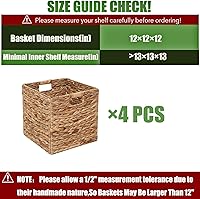 Vista 2 de 12x12in Storage Baskets Set of 4 Water Hyacinth Baskets,Foldable Handwoven Storage Cubes,Wicker Cube Baskets Laundry Organizer Totes for Home