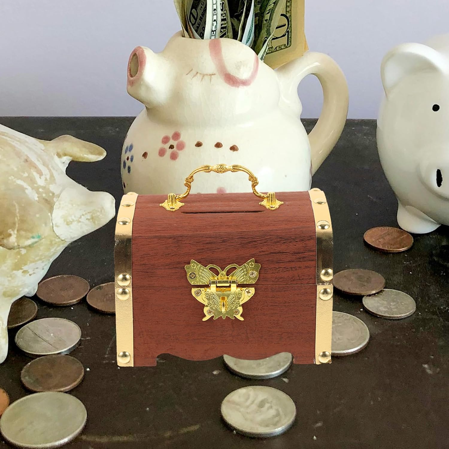 Wooden Jewelry Box with Lock Desktop Trinket Storage Case 14.5x10x9.5cm Portable Keepsakes Organizer for Bedroom Decor image 5