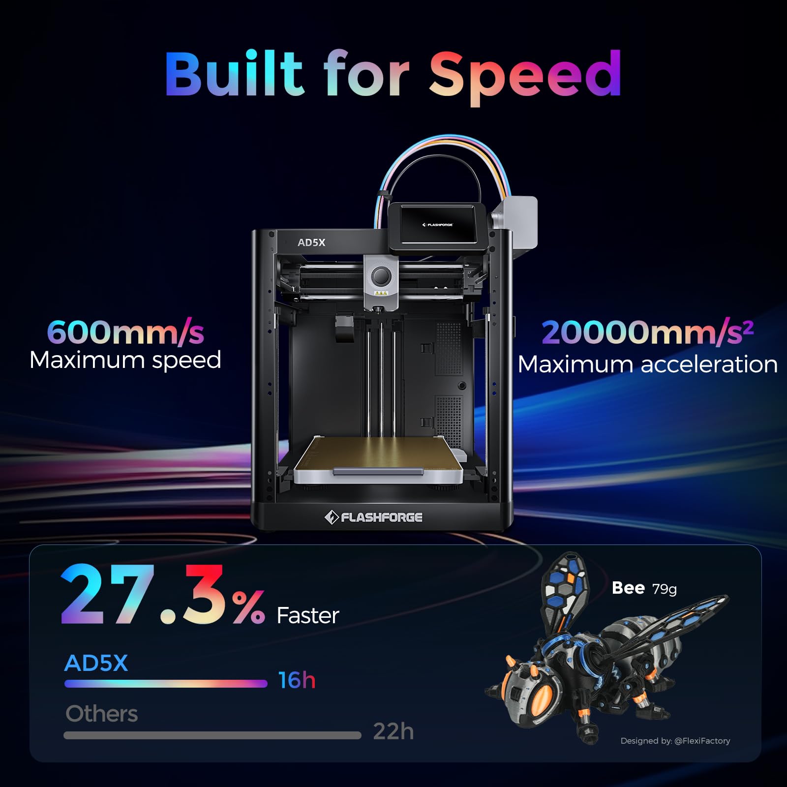 Imprimante 3D Flashforge Adventurer 5X Multicolore IFS AD5X Multi-matériaux Nivellement Automatique 600 mm/s