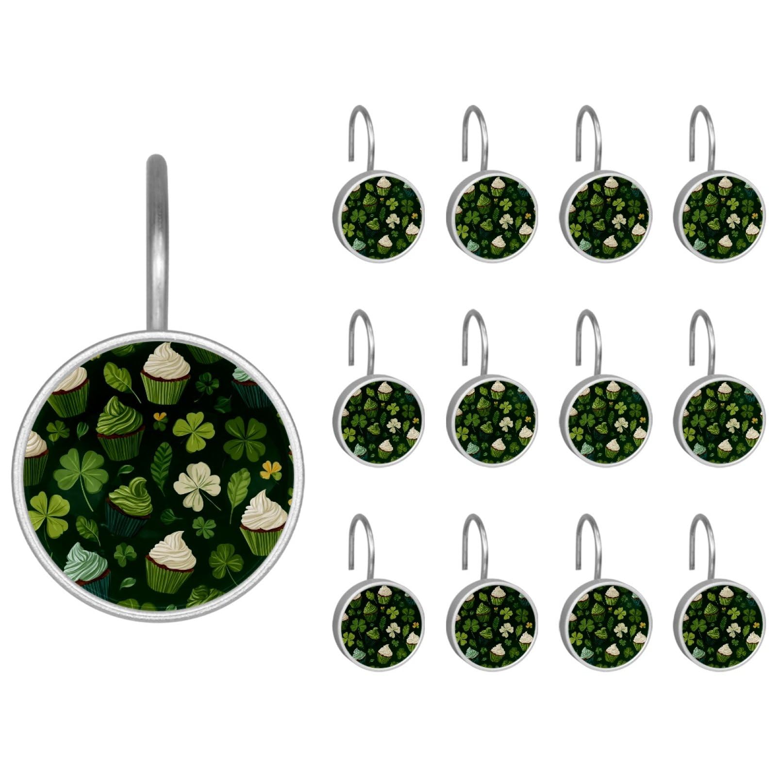 Happy St. Patrick's Day Decorative Shower Curtain Hooks Rings,Set of 12pcs Shower Curtain Hooks,Rustproof Decorative Shower Rings for Bathroom