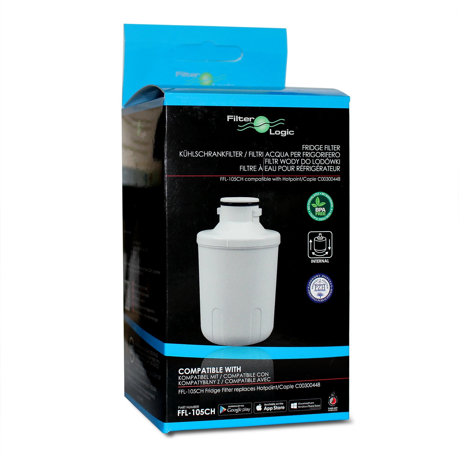 FilterLogic FFL-105CH Filtro dell'acqua per frigorifero compatibile con frigoriferi Hotpoint C00300448, SXBD922FWD, SXBD925FWD, Caple CAFF205, Thomson THSBS90WDWH, Microfiltro MFCMG14211FR (3