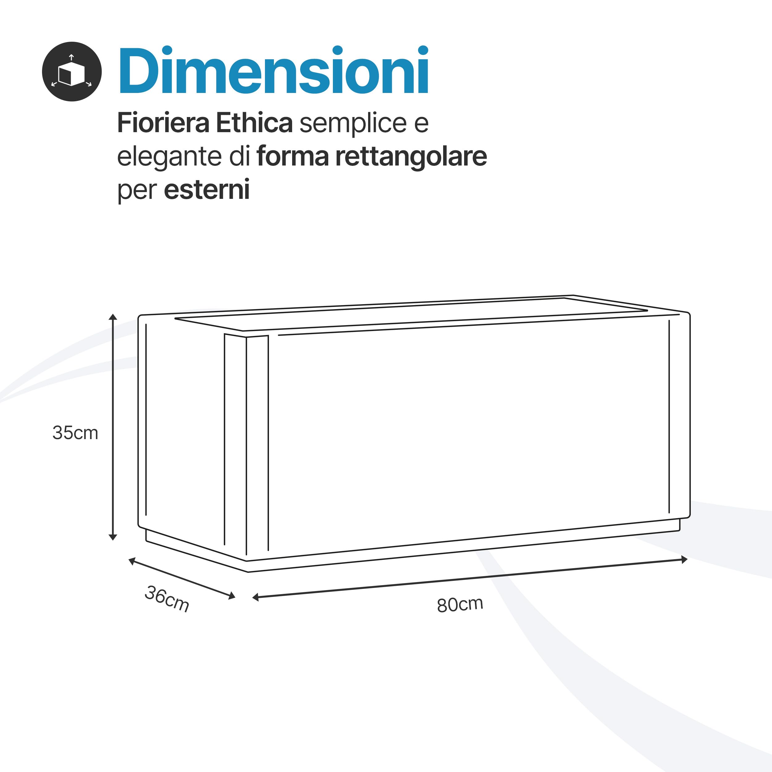 Tomaino - Vaso Rettangolare in Plastica per Esterno 80x36x35 cm - Fioriera Plastica per Piante Terrazzo e Giardino - Vaso Rettangolare da Esterno Bianco