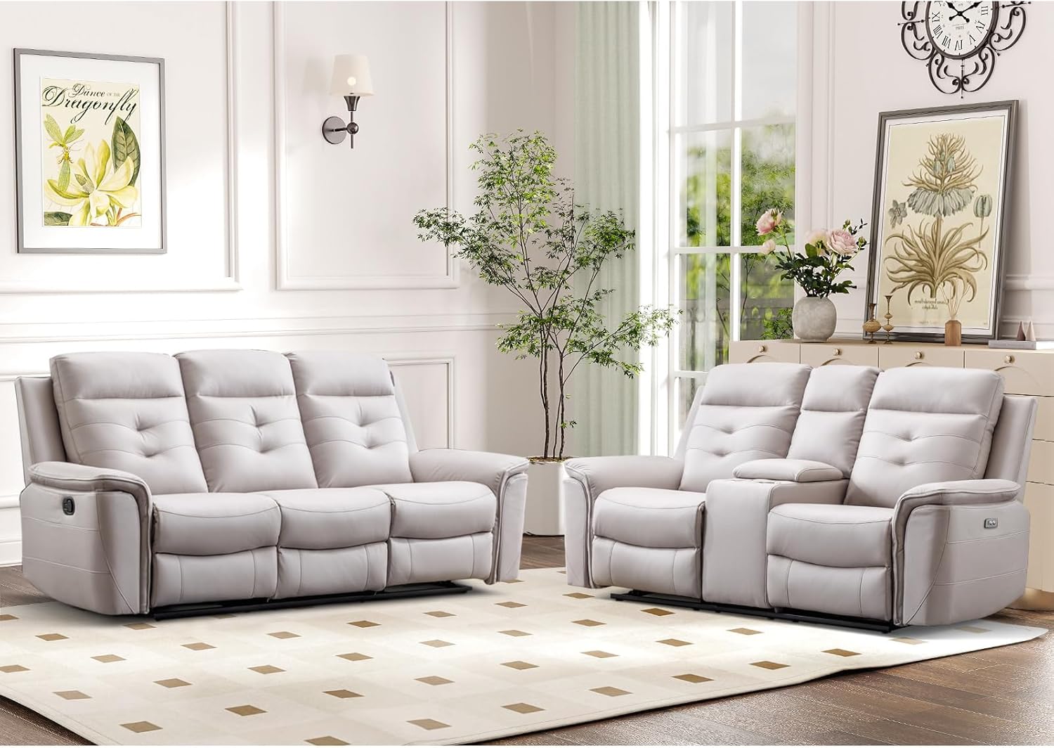 Amazon.com: CANMOV Leather Recliner Sofa Set, 2 Piece Reclining Living ...