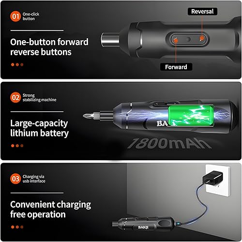 Miniatura 2 de Juego de mini destornilladores eléctricos, 3.7 V 800 MAH USB-C recargable herramienta giratoria inalámbrica con 20 piezas de brocas para instalar o