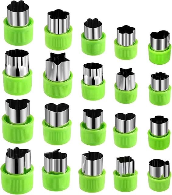 Joyoldelf 20 Pcs Vegetable Fruit Cutter Set 8 pcs Big Stainless Steel Cookie Cutters & 12 pcs Small Vegetable Cutters with Anti-Slip Protection Handle for Safely Customizing Cute Pastry (Green)