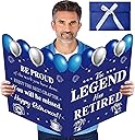 Retirement Card for Man Woman, Blue Silver Large Retirement Card for Signing Jumbo The Legend Has Retired Guest Book Greeting Cards with Envelope Retired Decorations Gift