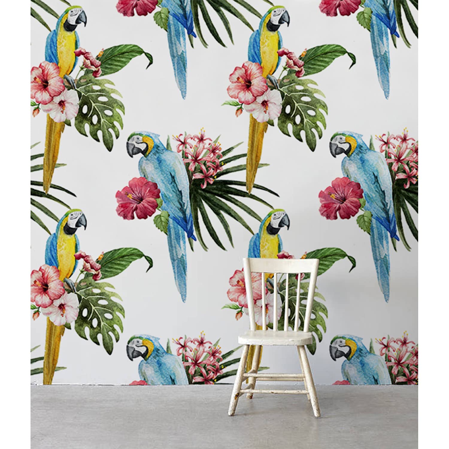 Papier peint perroquets tropicaux pour créer une ambiance jungle dans votre salon