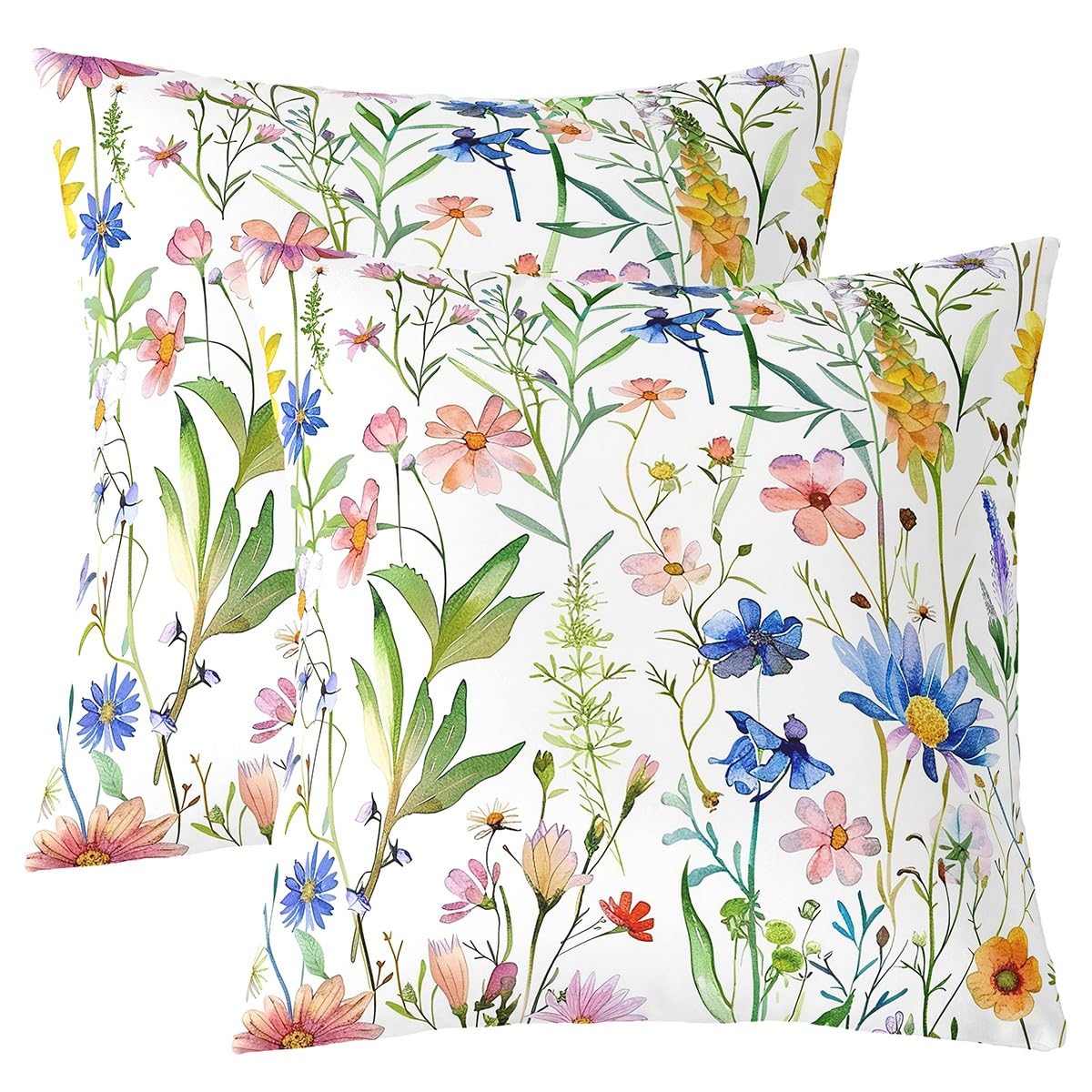 Loussiesd Floral Square Cushion Covers Set of 2 Set Botanical Floral Reversible Throw Pillow Covers Natural Theme Pillow Covers Home Decor for Women Men Garden Flower 40x40cm — image 1