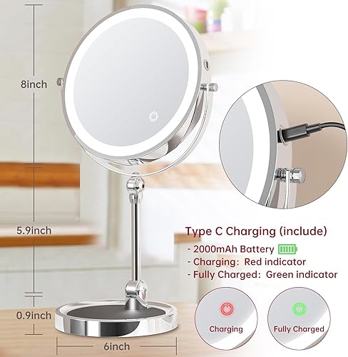 Miniatura 5 de Alovely Espejo de maquillaje iluminado, espejo de aumento 10X con luz, espejo de tocador con luz de 3 colores y brillo ajustable, espejo de mesa