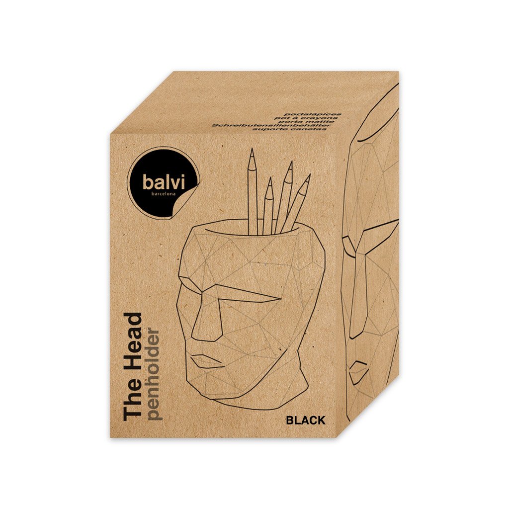 Balvi Pen holder The Head Black colour Shapped like a Head Geometric silhouette Cement
