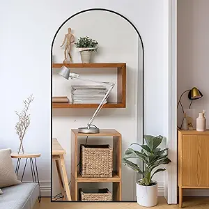 Black Arched Full Length Mirror, 71x32 Big Oversized Mirrors with Stand, Aluminum Full Length Floor Mirror with Arched-Top, Floor Standing Mirrors for Bedroom, Living Room