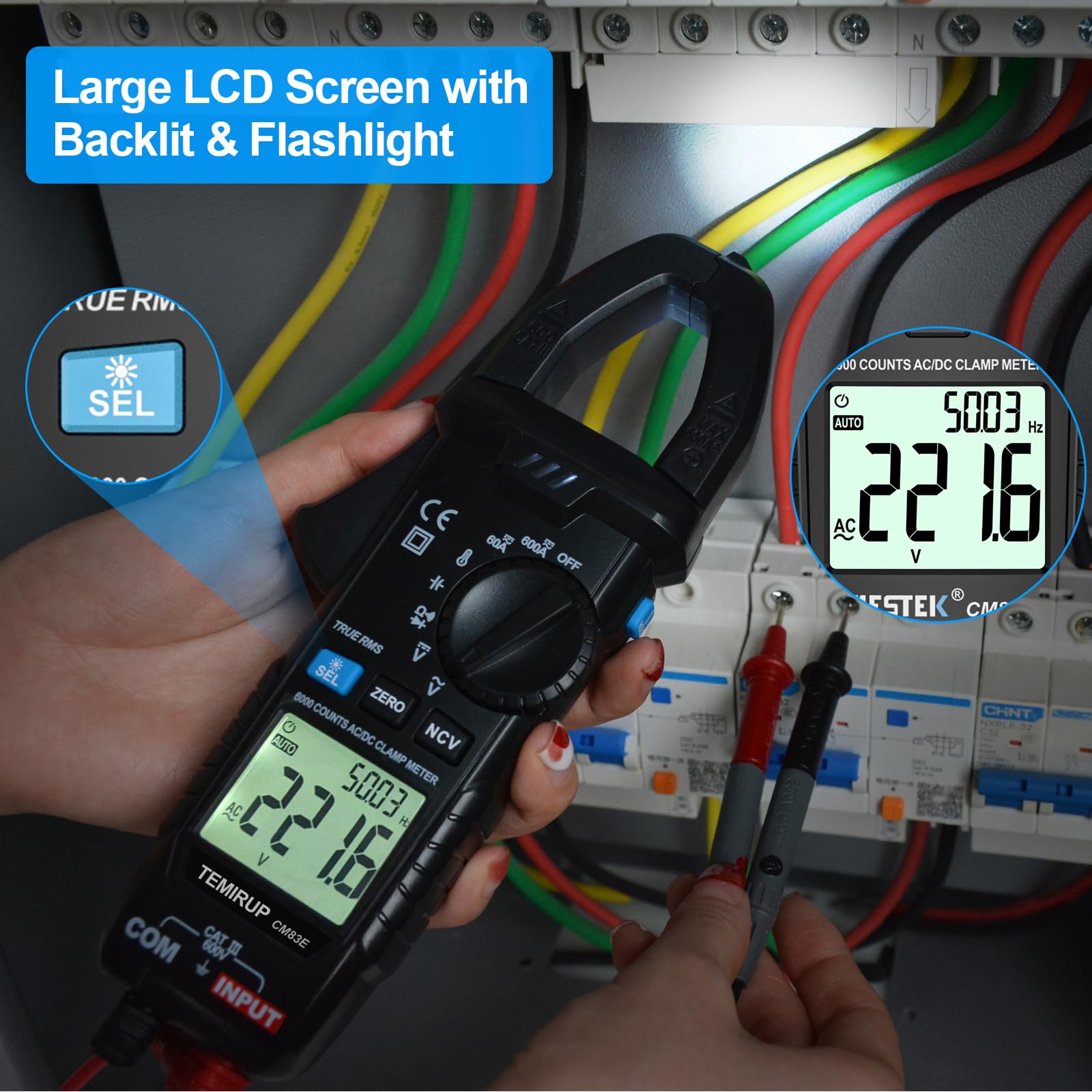 Clamp Meter 6000 Counts TRMS, 600A AC/DC Amp Meter, Multimeter Tester — Amazon image 5