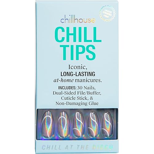 Chillhouse - Chill Tips, Press on Nails Kit - Chill at the Disco (Almond) - 30 Nail Shapes & Sizes - Up to 3 Weeks Wear - Customizable Fit - Reusable - Latina Founded, Women Owned, Beauty, Self Care