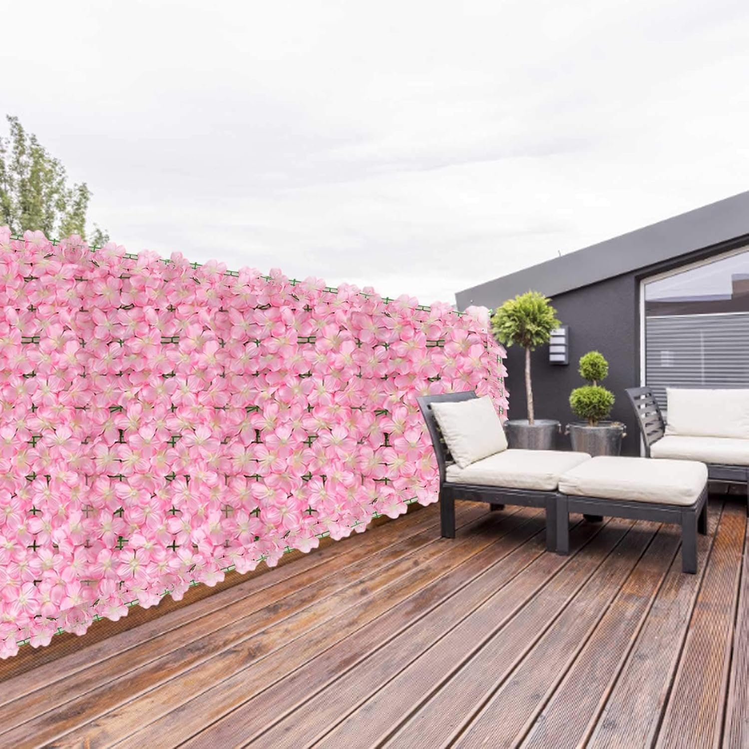 Mxiqqpltky Artificial Hedge Fence Screening with Flowers, Artificial Ivy Screen Trellis Fence Rolls for Balcony Patio Outdoor, Garden Privacy Screen for Backyard Home Decor (19.69x118.11in, Pink)