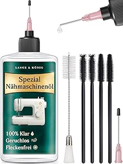 100 ml Nähmaschinenöl Pflege Set - Klar, Geruchlos, Nicht fleckend Inkl. 2x Präzisions-Dosierspitzen (25mm & 38mm) + 5 Reinigungsbürsten - Nähmaschine Zubehör Nähzubehör für Nähmaschine