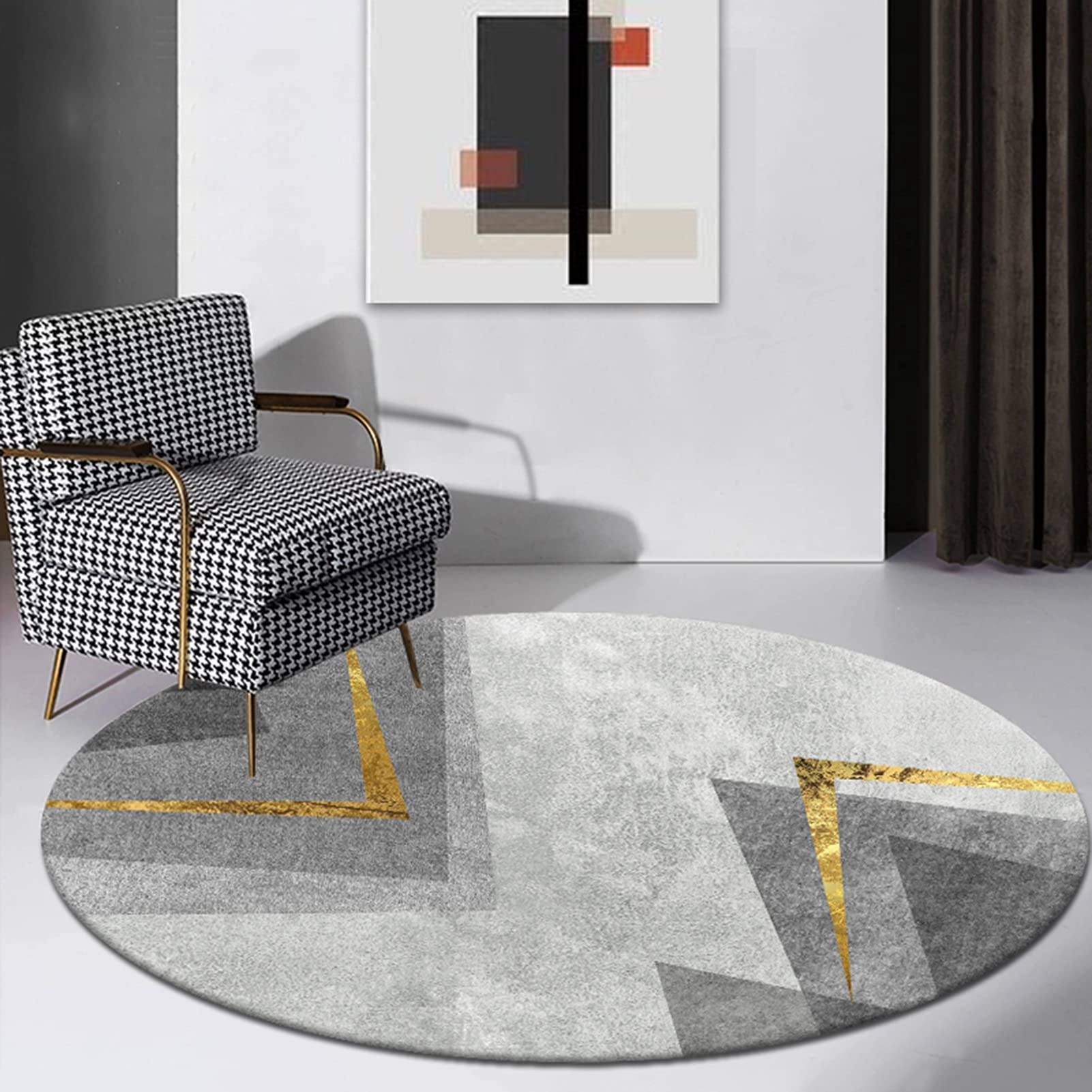 Tapis lavable rond gris moderne et doux pour chaise de bureau et yoga