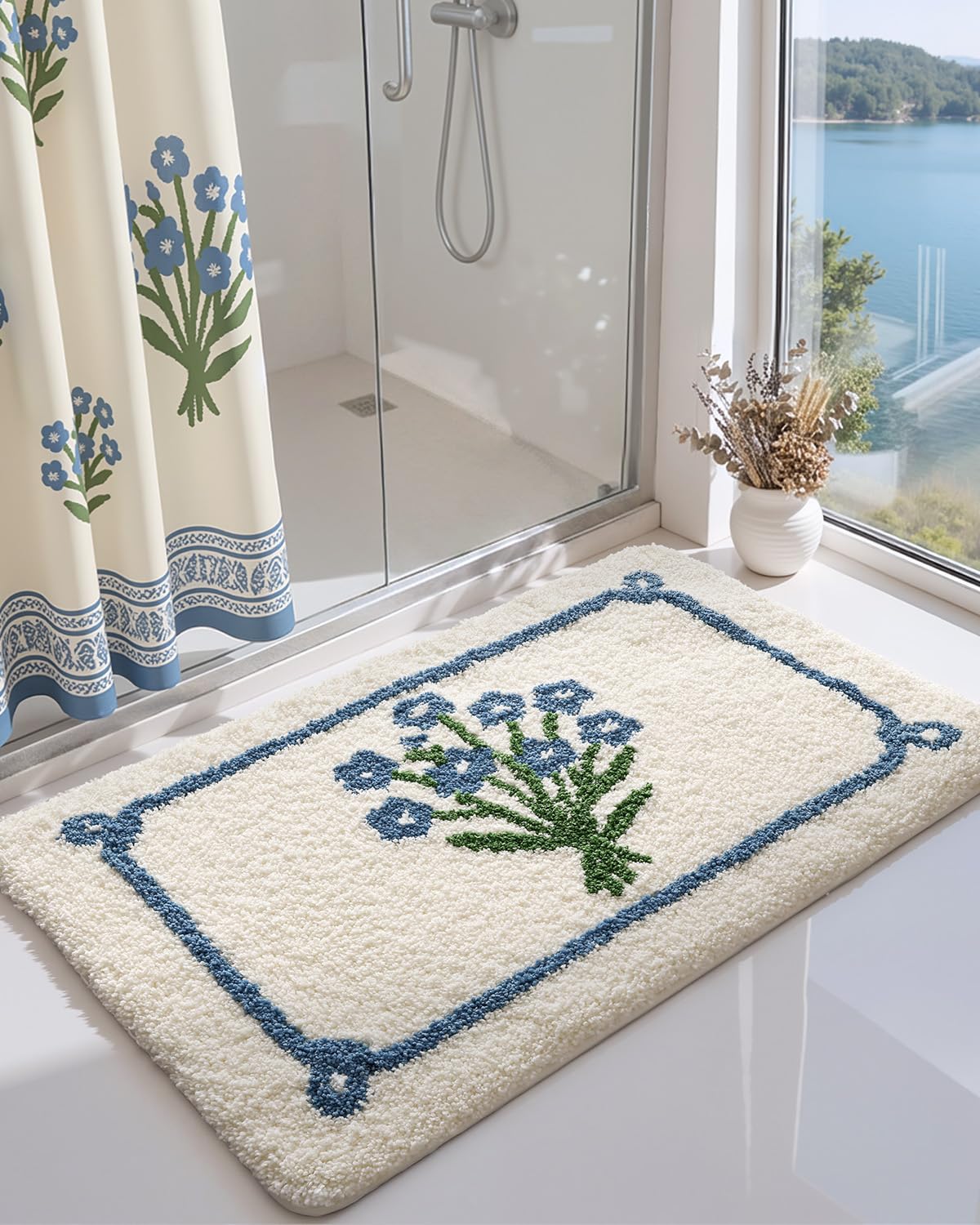 Amazon.com: DEXI Floral Bathroom Rugs 36x24, Vintage Blue Bouquet