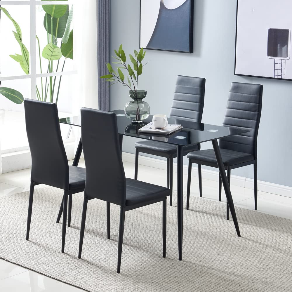 LEADZM Lot de 4 Chaises de Salle à Manger, Dossier Ensemble Noir | Siège Rembourré épais, Chaises de Cuisine