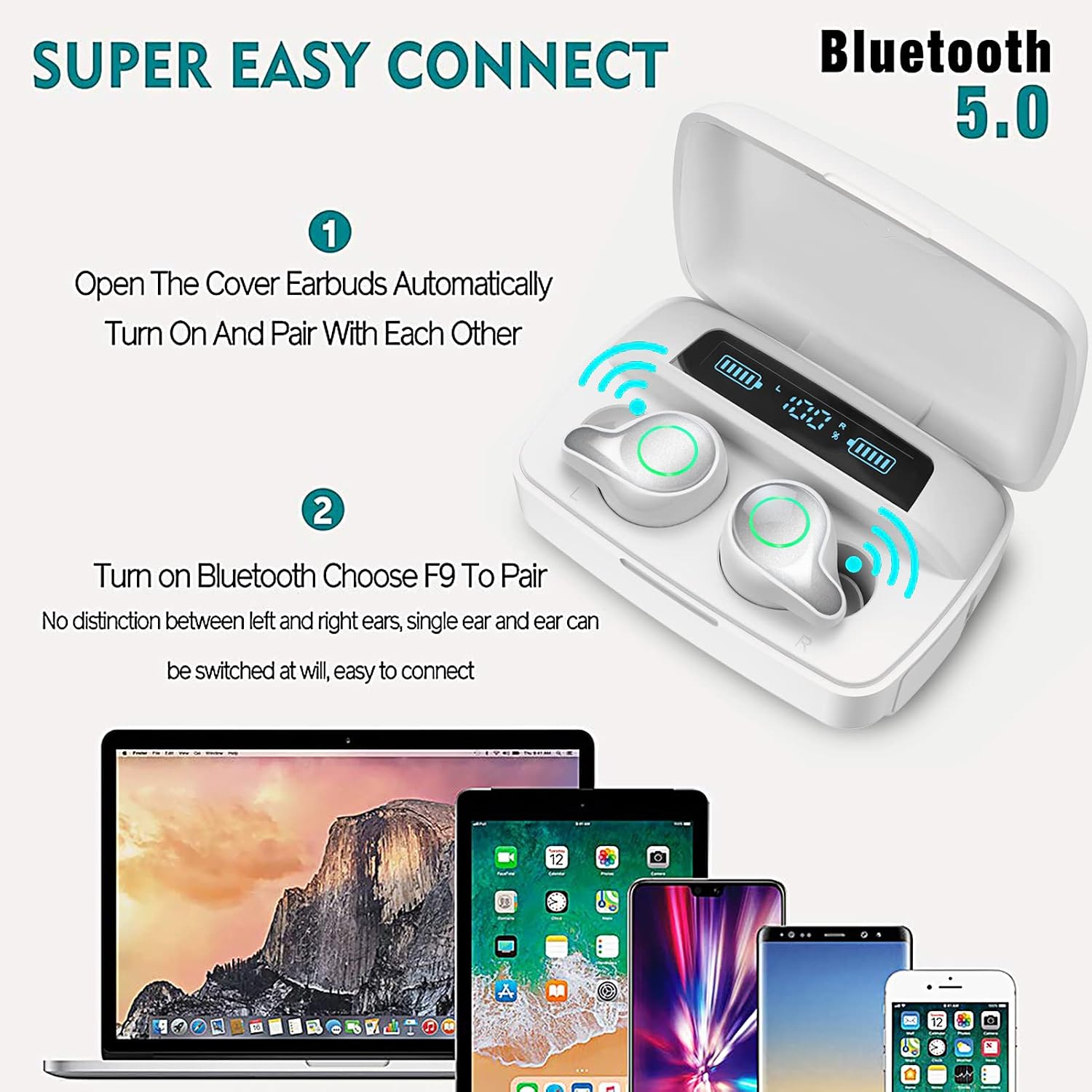 DUOTEN Waterproof Wireless Earbuds, Bluetooth 5.0 Wireless Headphone 156H Playtime Hi-Fi Stereo Sound, IPX7 Waterproof in-Ear Wireless Earphones w/Mic LCD Digital Display 2200mAh Rechargeable Case