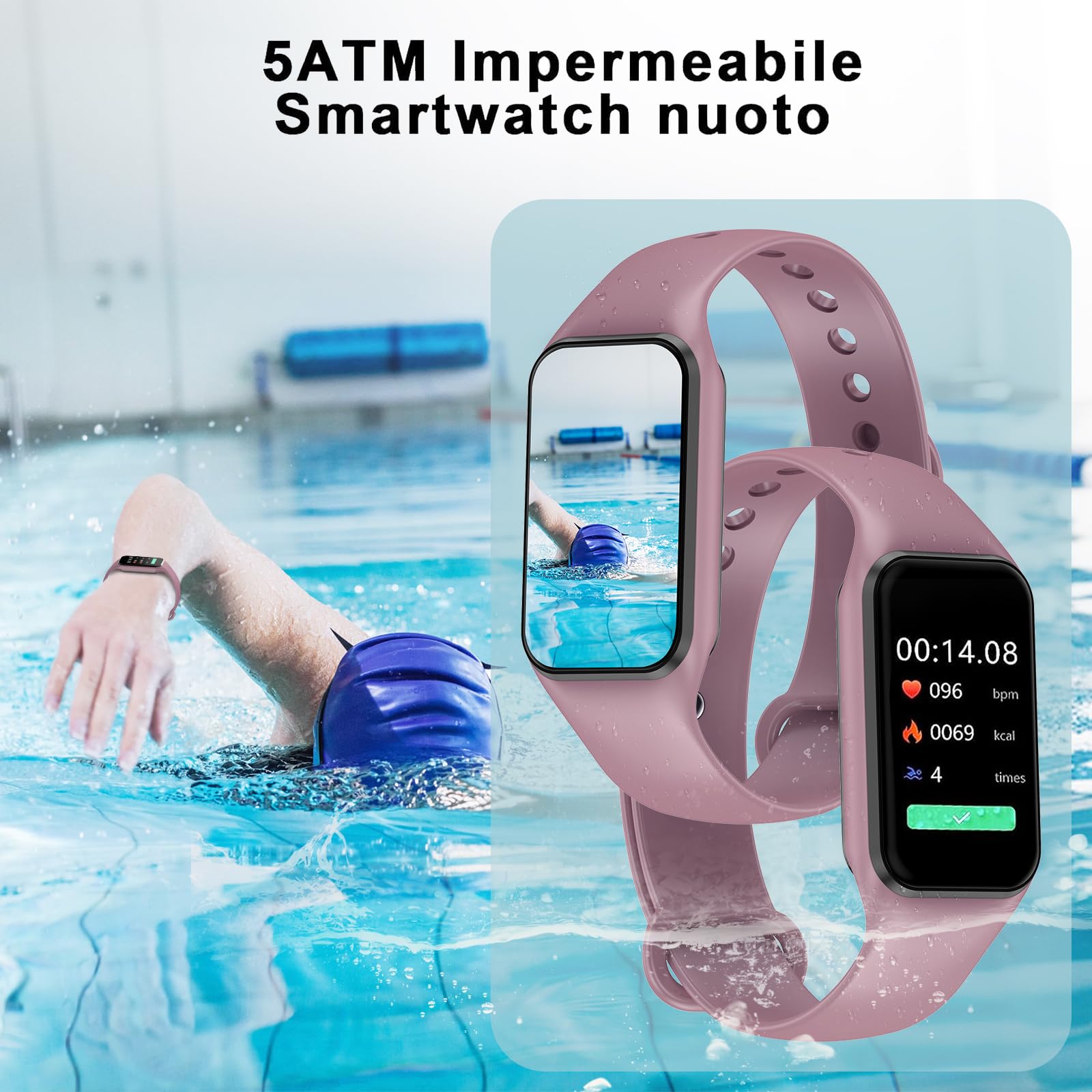 FeipuQu Smartwatch Uomo Donna, 5 ATM Impermeabil con Cardiofrequenzimetro/SpO2/Sonno/Contapassi, Notifiche Smart Watch Orologio Fitness Activity Tracker per iOS Android (2 Cinturini)