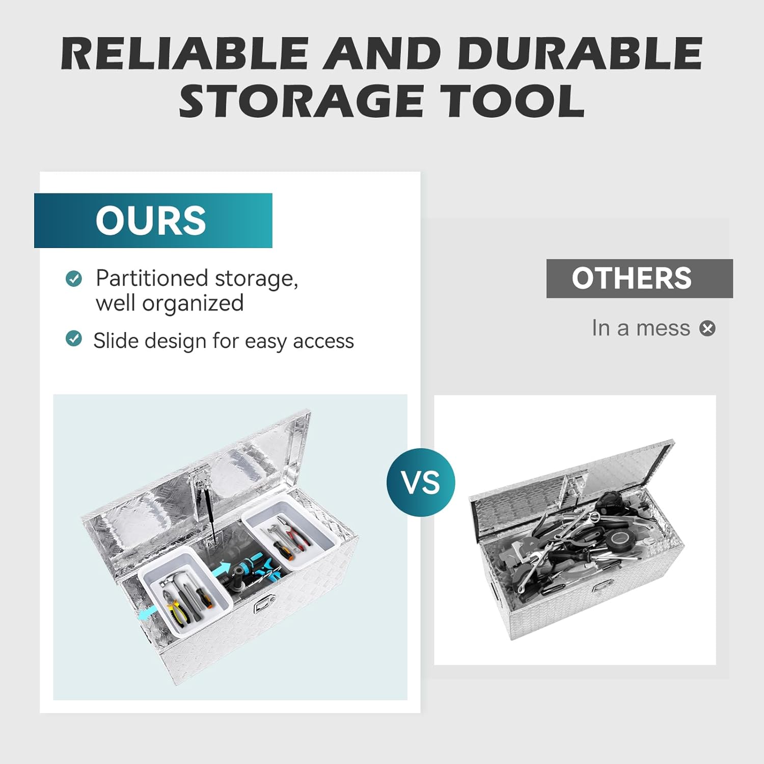 Upgraded Widest 36 Inch Aluminum Truck Tool Box With Side Handle And Lock keys,Nature Silver Truck Bed Storage Box With 2 Trays,All-Weather Use,US General Tool Box For Truck,Pickup,RV,36"LX15"Wx15"H