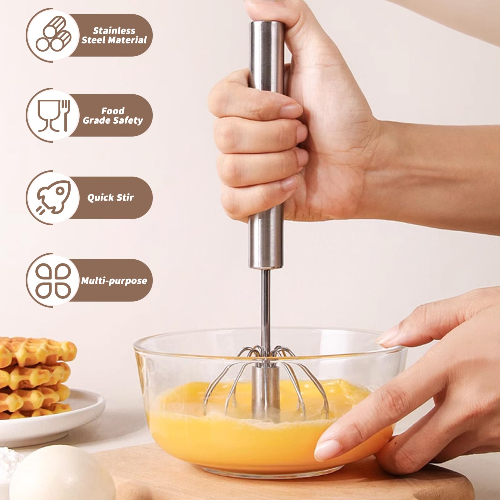 Frullino Manuale Feezi - Frusta In Acciaio Inox Per Montare Uova E Panna - Foto 8