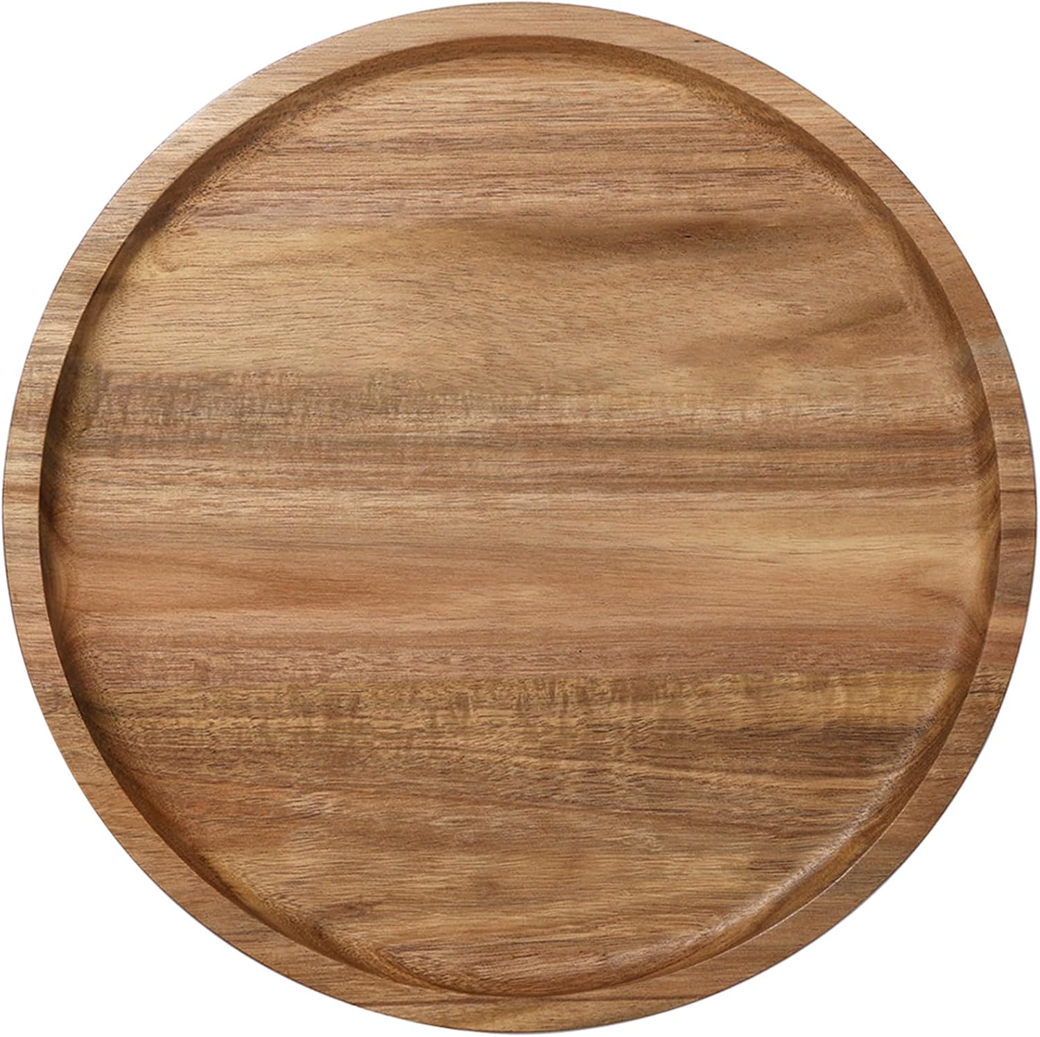 Round Wooden Serving Tray, 13.8 Inch Acacia Decorative Tray for Home Decor, Coffee Table, Farmhouse Style Wood Tray for Small Candle, Vases, Jewelry Organizer, Home Kitchen Dining Tabletop Decor