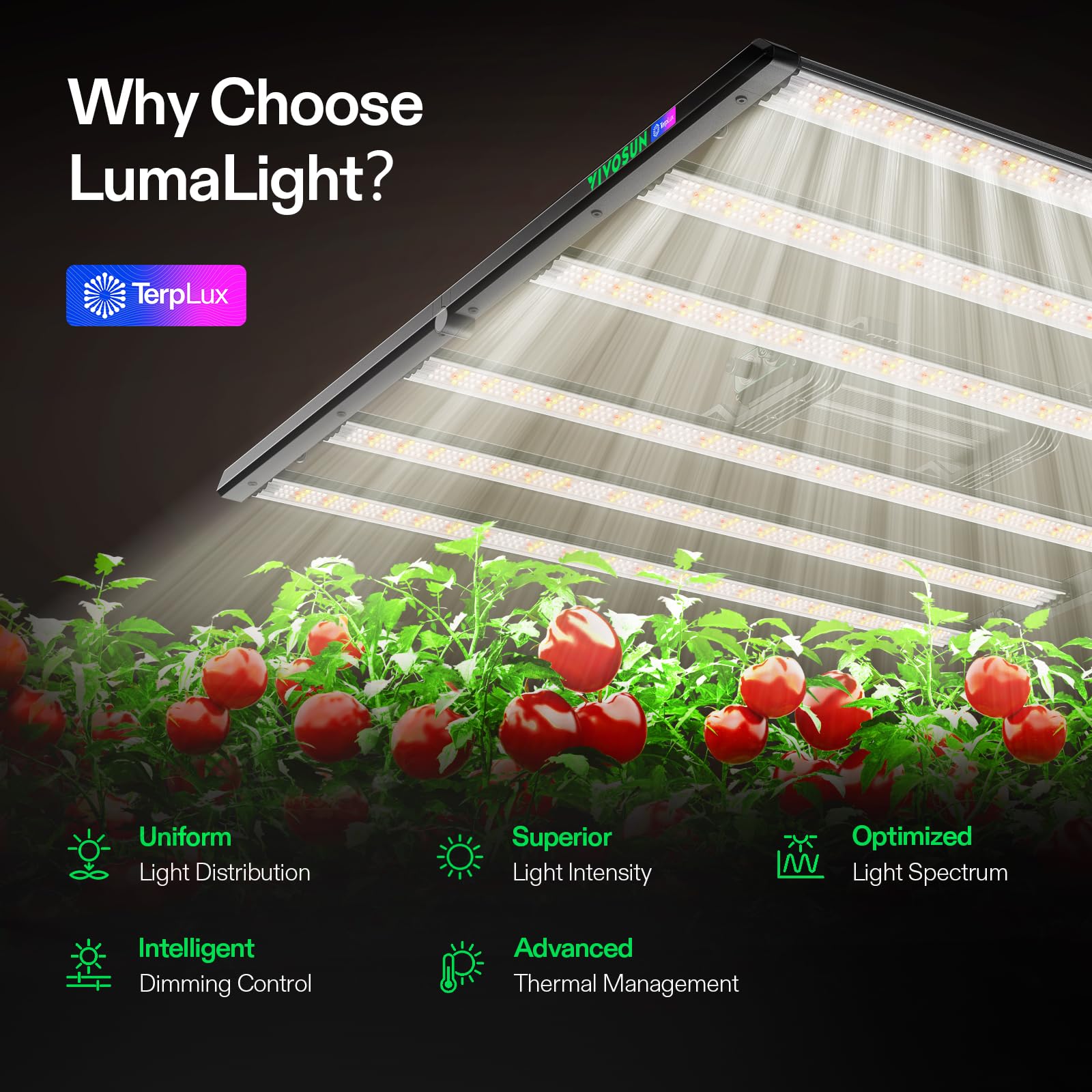 VIVOSUN LumaLight 500W lampada LED per piante spettro completo PPFD alto penetrazione profonda chioma dimmerabile Smart lampada LED a barre per crescita e fioritura 120x120 cm compatibile GrowHub
