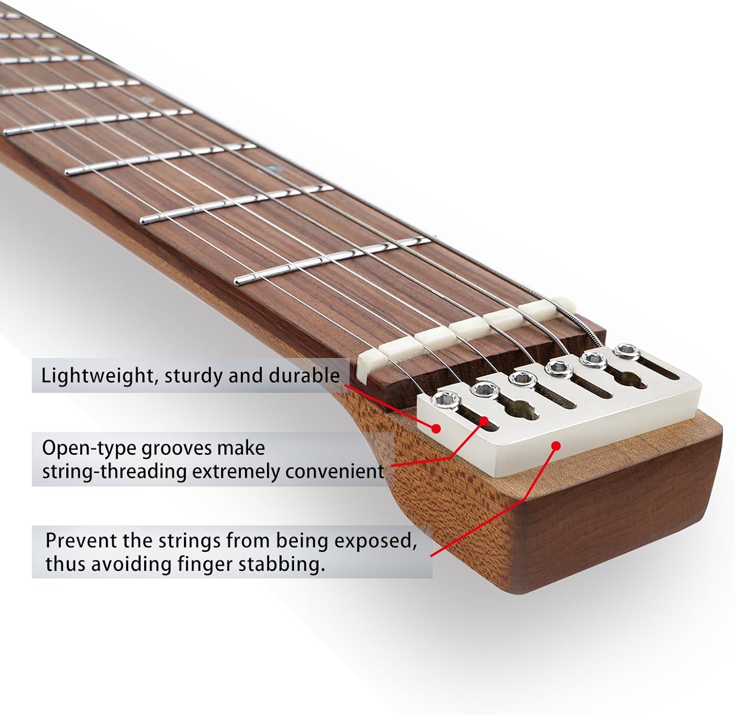 Titanium Alloy String Locking Nut Headless Guitar Bridge String Locks for 6 String Headless Electric Guitar Replacement Parts（Titanium Alloy Natural Color)