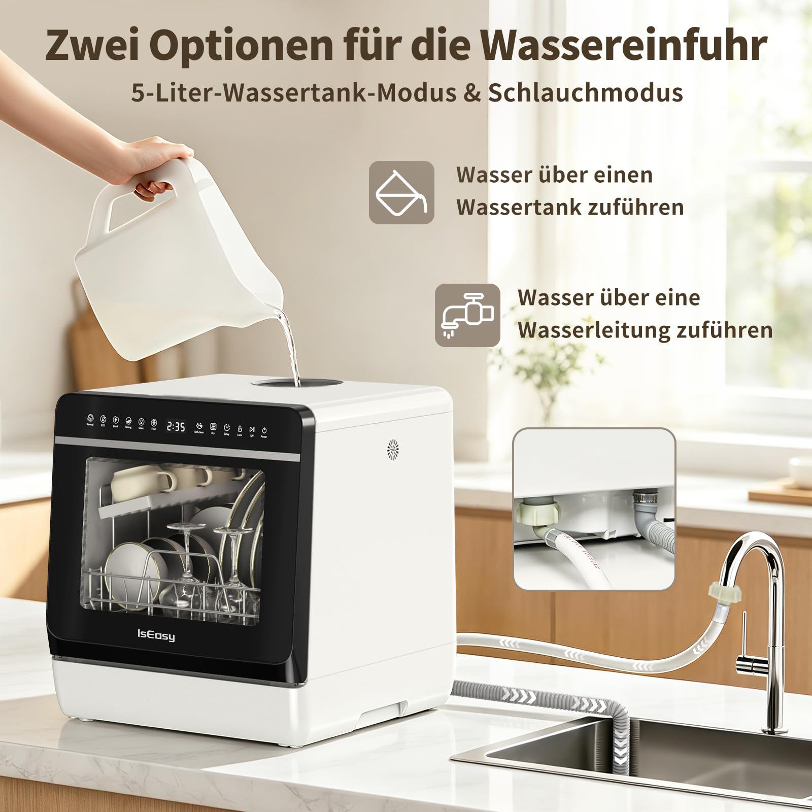 Tischgeschirrspüler Mini Geschirrspüler ohne Wasseranschluss 5L Wassertank Camping Single-Haushalt TDQR09A