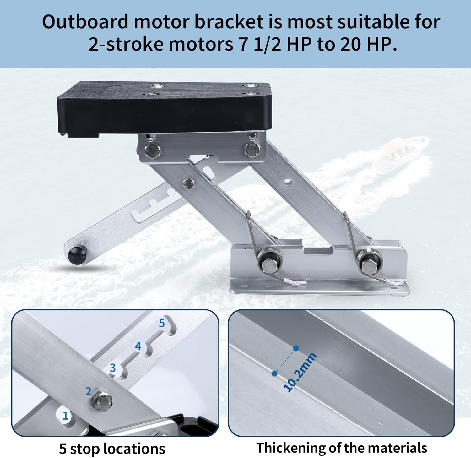 Marinebaby Boat Outboard Motor Bracket, Aluminum Boat Engine Support 20 HP
