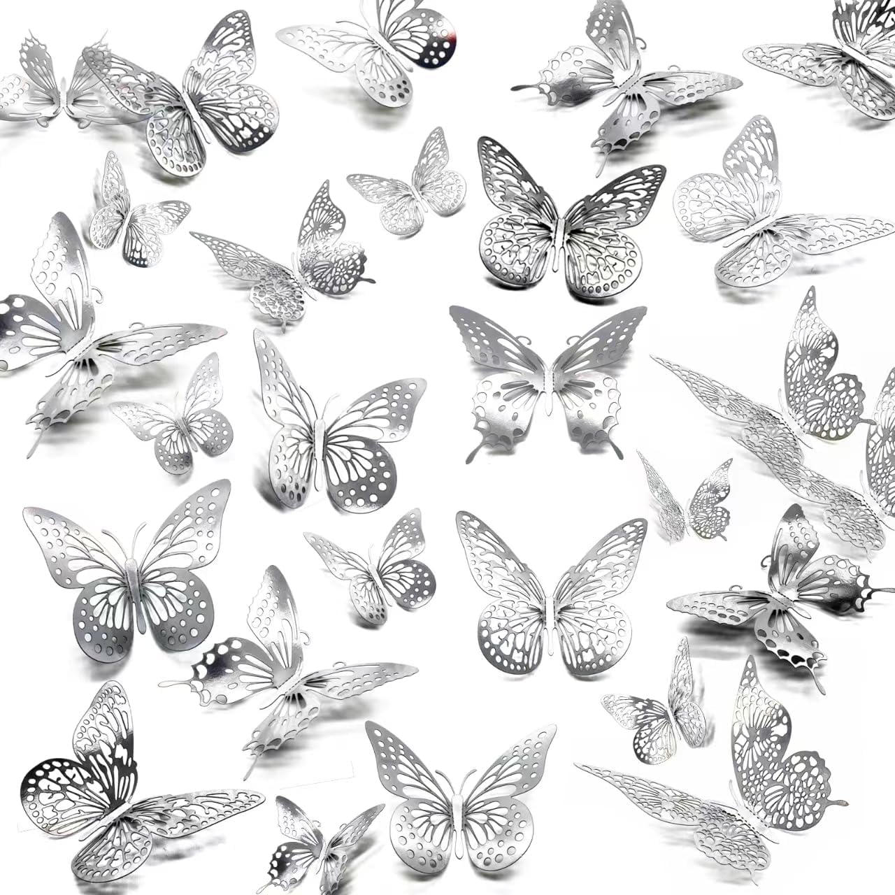 Vinilo Decorativo Mariposas 3D 48 Piezas Plateado
