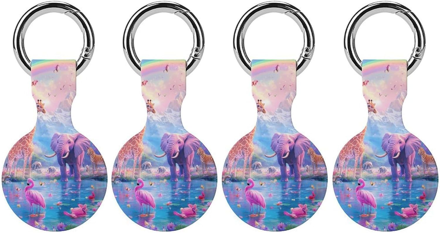 Elephant Giraffe Flamingo Butterfly Funny Cover Compatible with AirTag Case Protector GPS Tracker Holder with Keychain