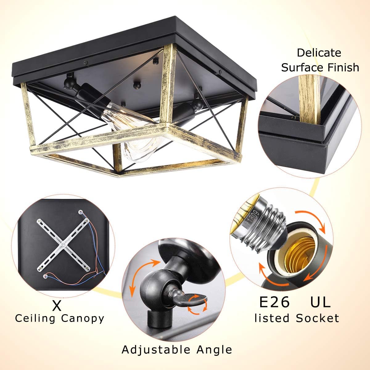 Exсluѕіvе Dіѕсоunt 🔥 Kernorv Two-Light Flush Mount Light, Rustic Industrial Ceiling Farmhouse Light Fixture for Farmhouse Entryway Hallway Closet Porch Kitchen Balcony Bathroom