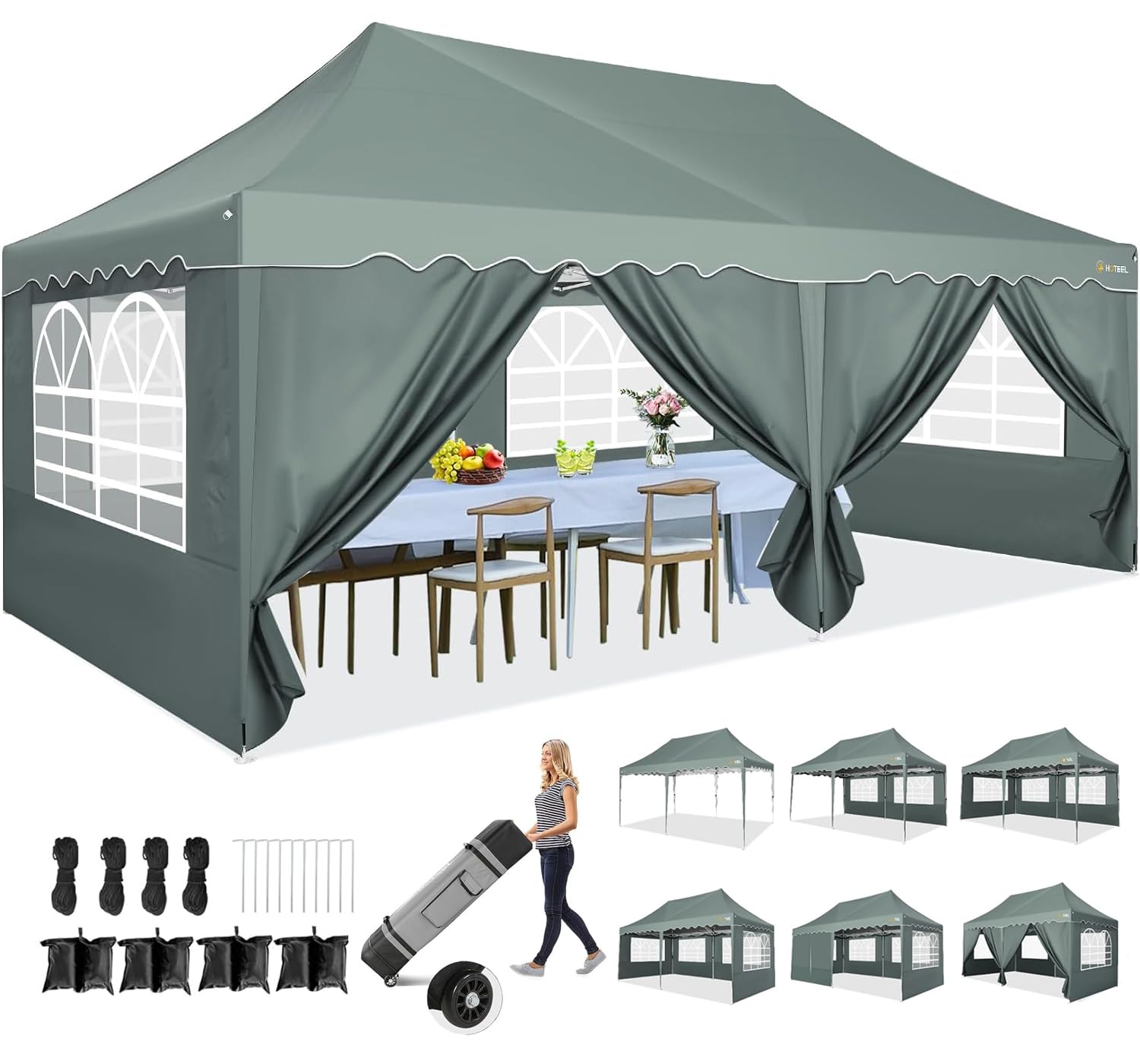 Gazebo HOTEEL 3x6 Metri Pieghevole Con Pareti Laterali, Impermeabile, Struttura Rinforzata, Chiusura Centralizzata, Borsa Inclusa, Per Feste E Mercati