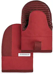 KitchenAid Beacon Two-Tone Non-Slip Mini Oven Mitt Set, Passion Red/Bordeaux, 5.5