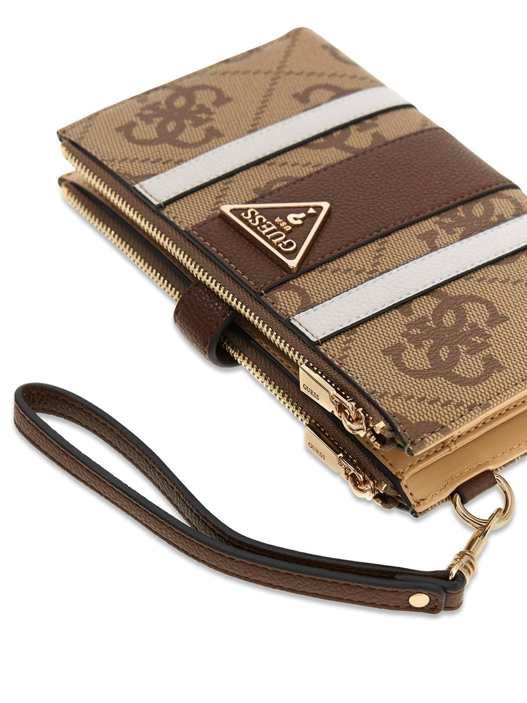 GUESS portafoglio Laurel II SLG Double Zip Organizer Latte Logo/Brown marrone chiaro