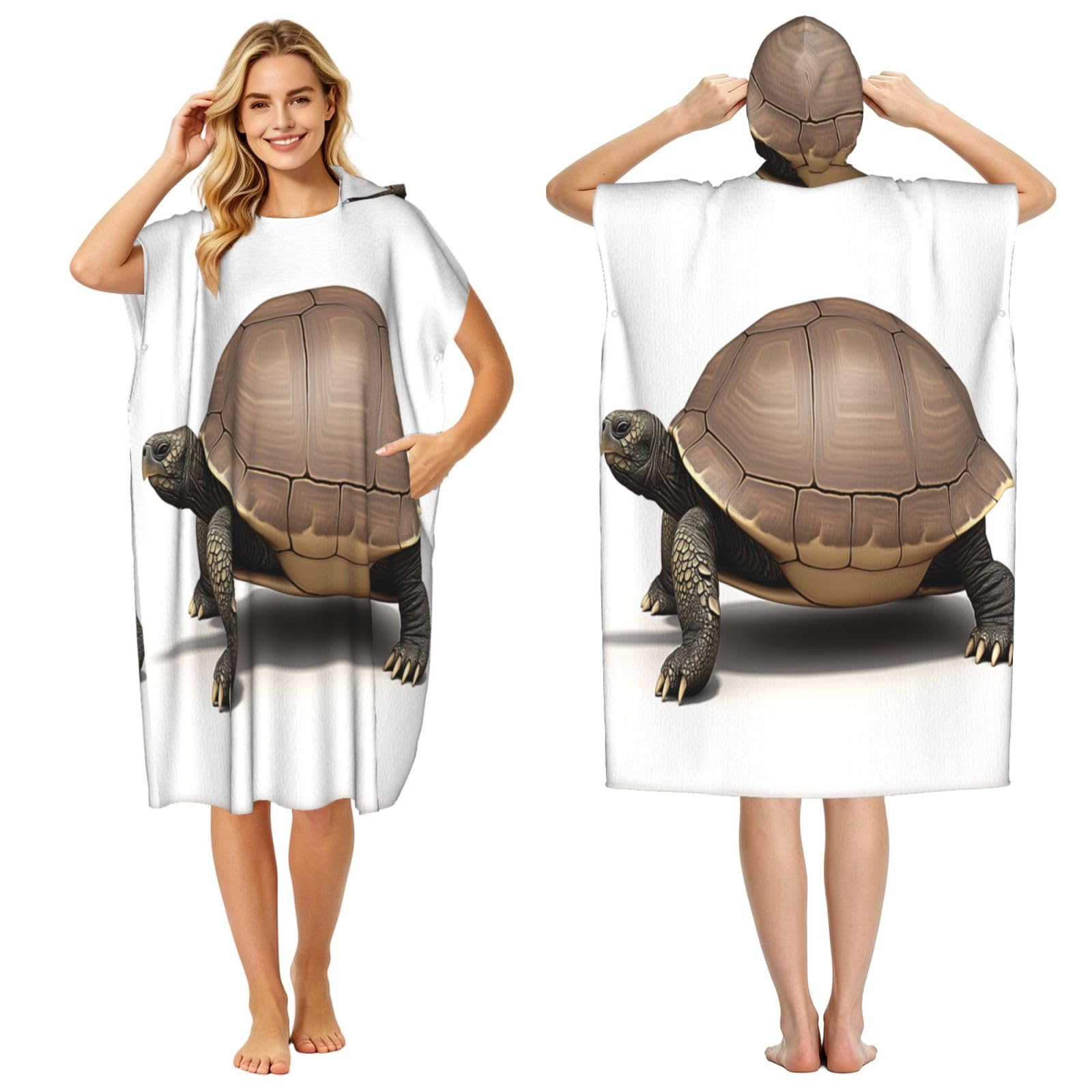KLGRTJHK Sea Turtle Adult Hooded Beach Poncho Towel 43"X35"