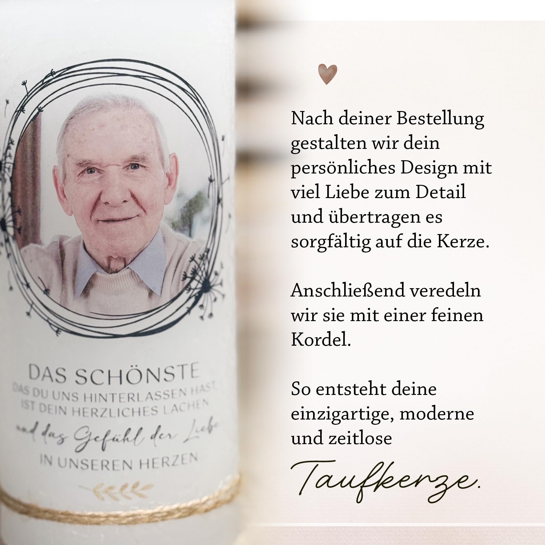 Personalisierte Trauerkerze mit Foto | moderne Rustikkerze 7x20 cm | Gedenkkerze | Erinnerungskerze | Individuelle Kerze zum Abschied | Fotokerze (Foto Kreis Puste, Klein - 7x15)