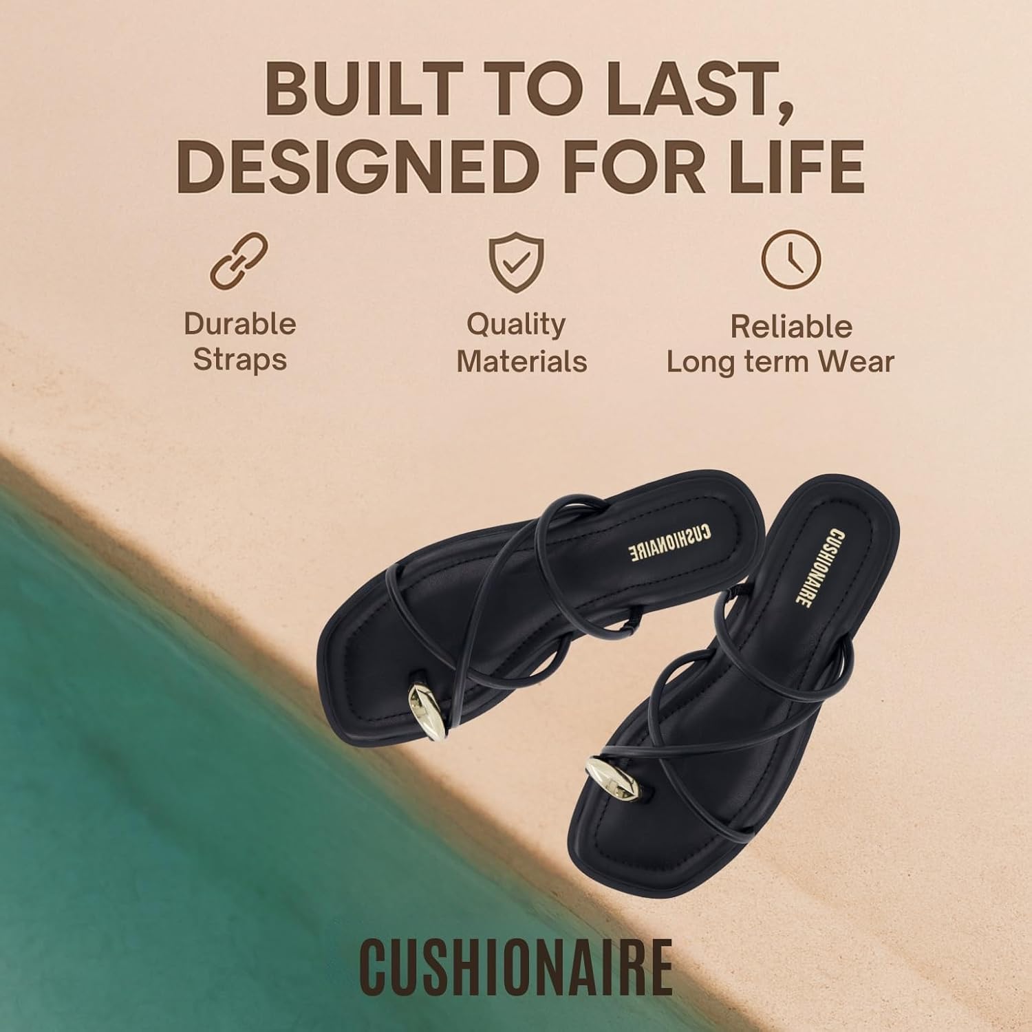 CUSHIONAIRE Venue Women’s Strappy Toe-Loop Slide Sandals with Gold-Tone Accent & Memory Foam Comfort - Image 6